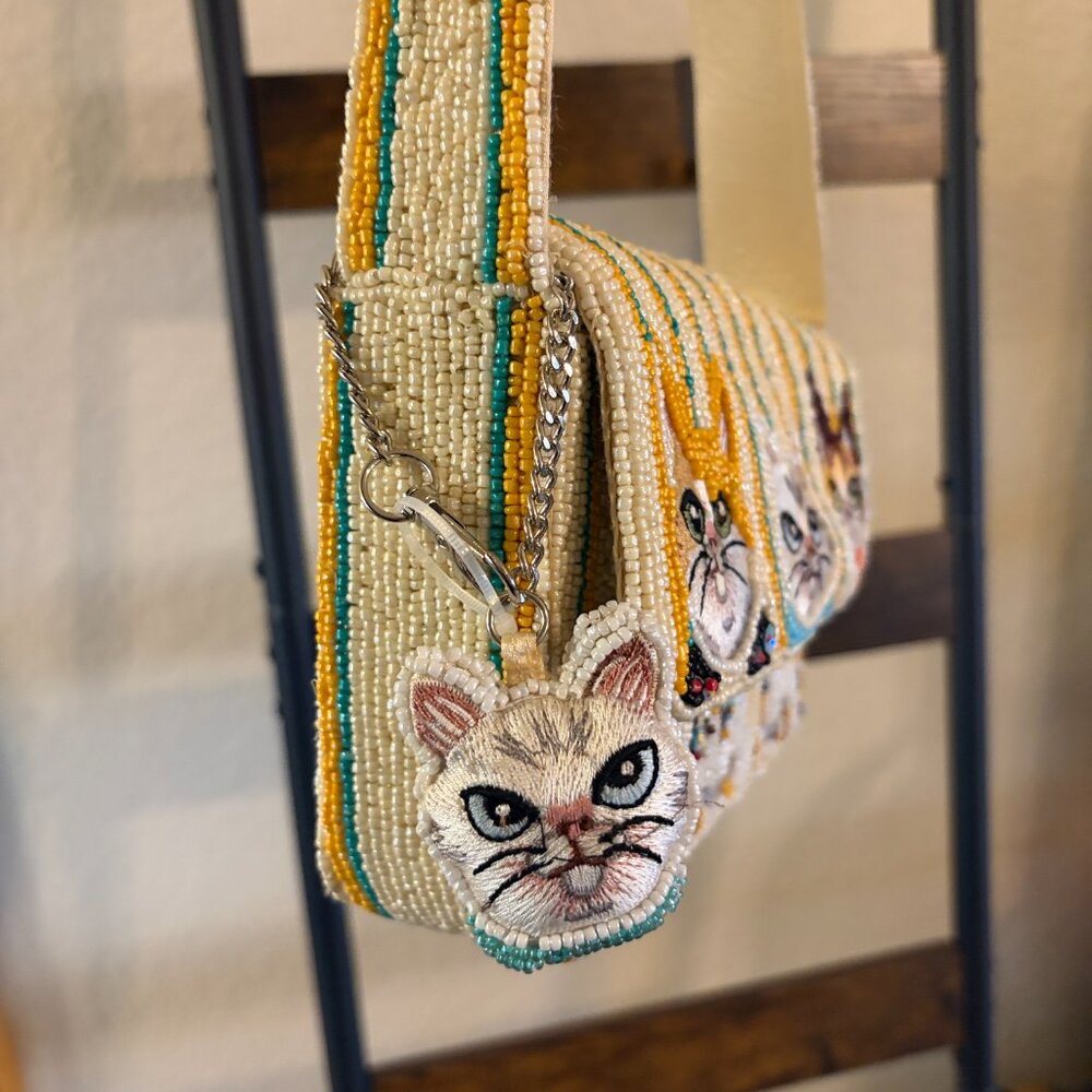 Beaded Cat Shoulder Bag in Cream and Multicolor - Picture 8 of 8